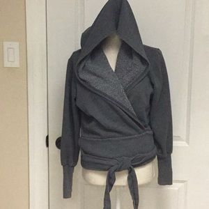 Grey Hooded Fleece Ballet Wrap Top